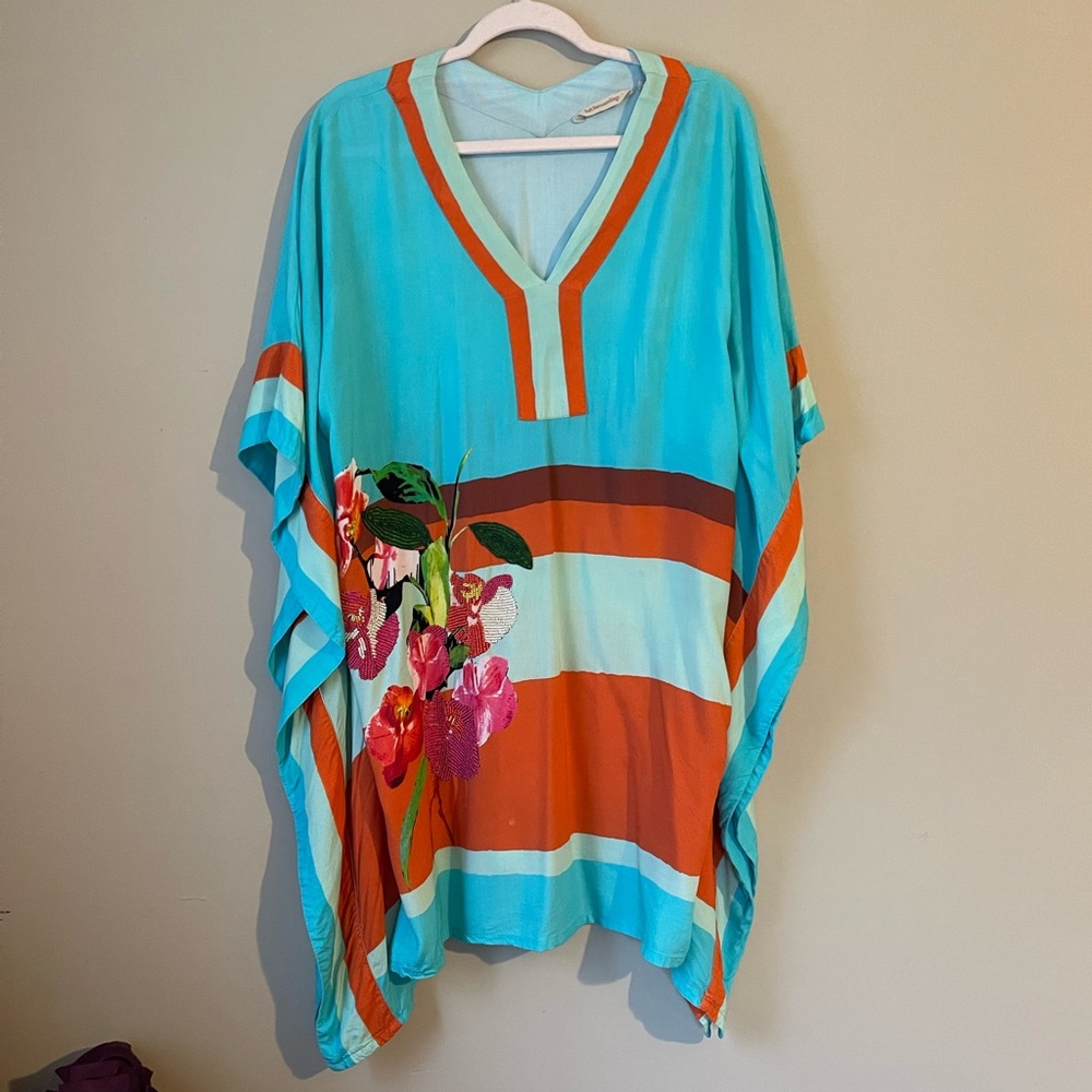 Soft Surroundings Multicolor Floral Drape Poncho Tunic Kimono